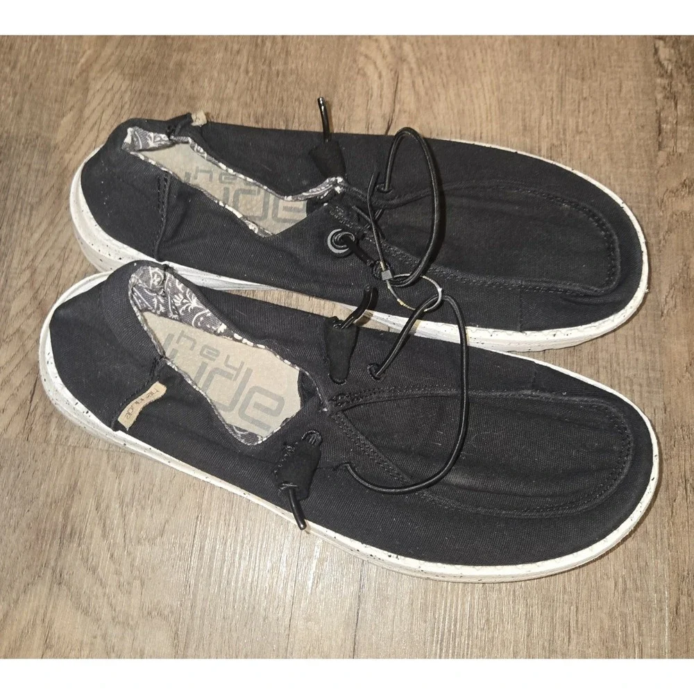 Hey Dude Wendy Youth Linen Black Slip on Western Casual Shoes‎ Kids Sz Y5